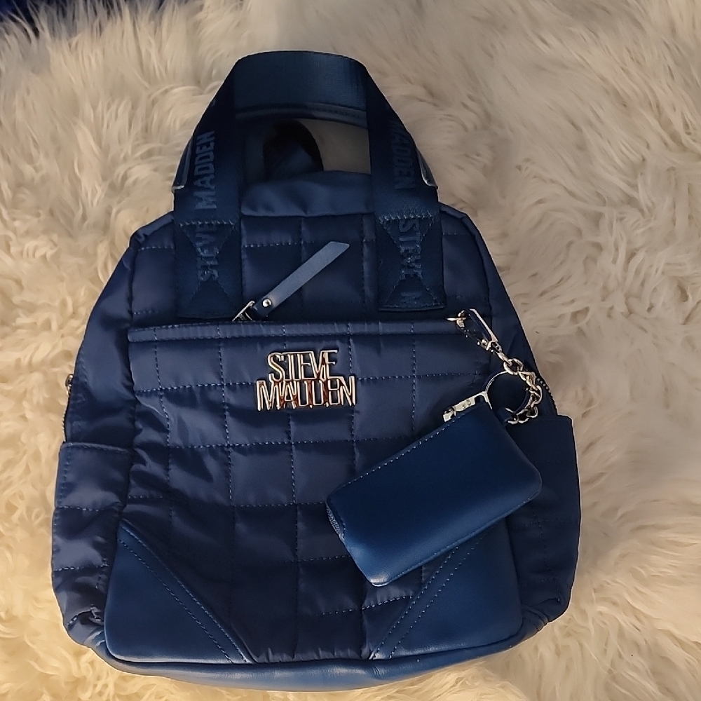 Steve Madden Navy Quilted Backpack with Coin Pouch